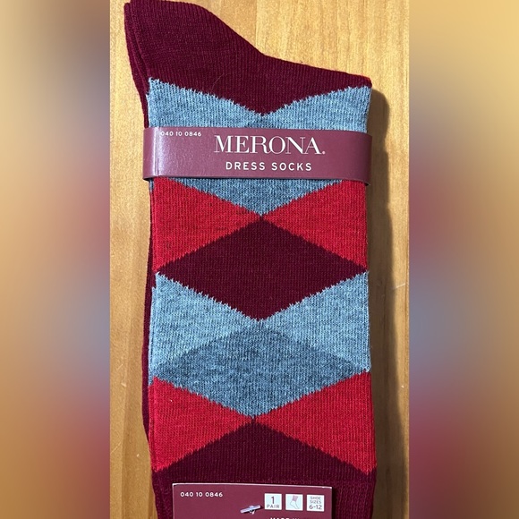 Two pair Merona Men’s Dress Socks.  Red, black, gray. New with tags - Picture 7 of 8
